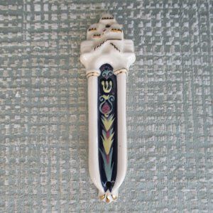 DANNY AZOULAY CERAMIC HAND PAINTED MEZUZAH SIGNED 5" Tall No Issues.